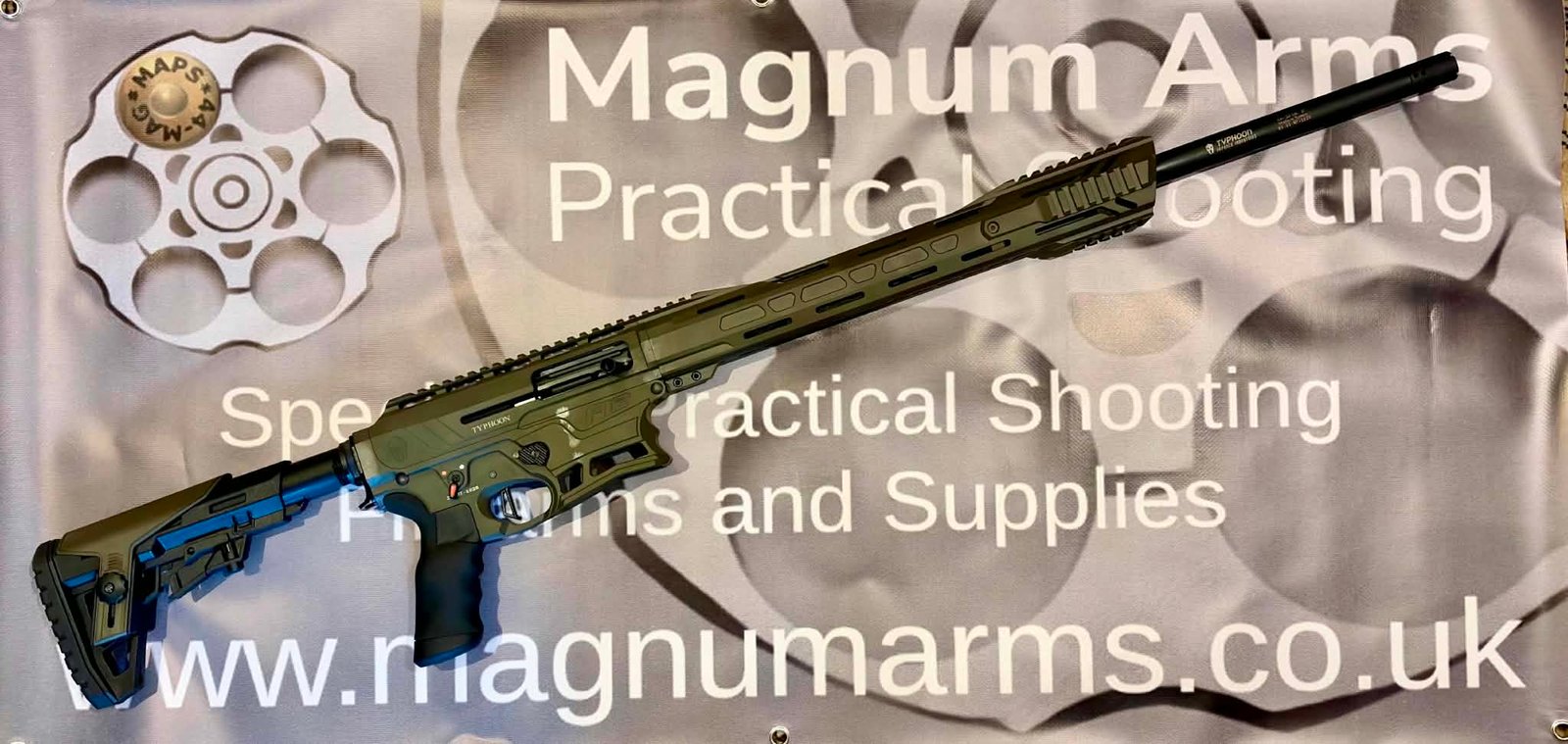 A Typhoon F12 12G Semi-Automatic Section 1 (FAC) Shotgun in OD Green witht eh Sport Handguard