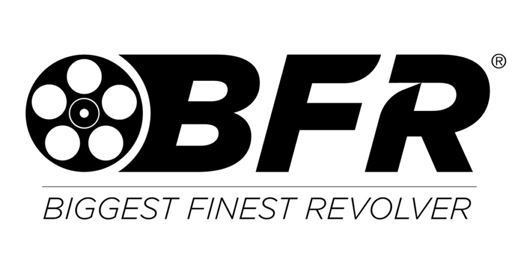 BFR logo with a stylised revolver cylinder as the O and bold BFR letters above the words BIGGEST FINEST REVOLVER.